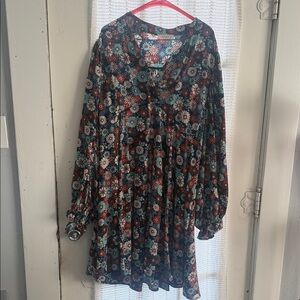 Umgee Navy Floral Dress with Rust, Ivory and Teal Accents - 2XL